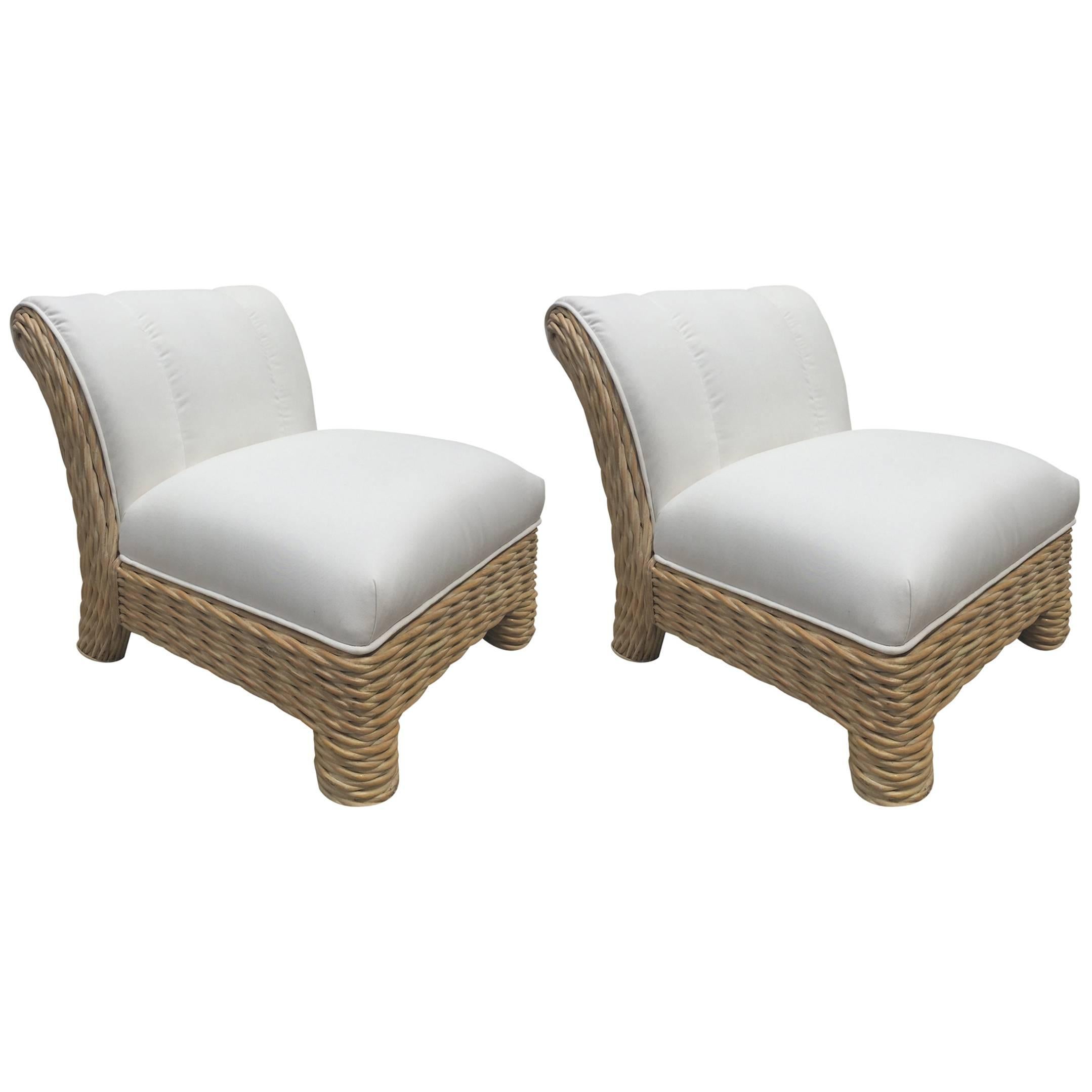 Pair of Micheal Taylor Rattan / Wicker Weaved Club Chairs