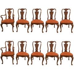 Set of Ten Queen Anne Style Dining Chairs, Pair of Arm and Eight Side Chairs