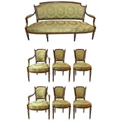 Retro Louis XVI Style Parcel-Gilt Mahogany Seven-Piece Parlor Suite