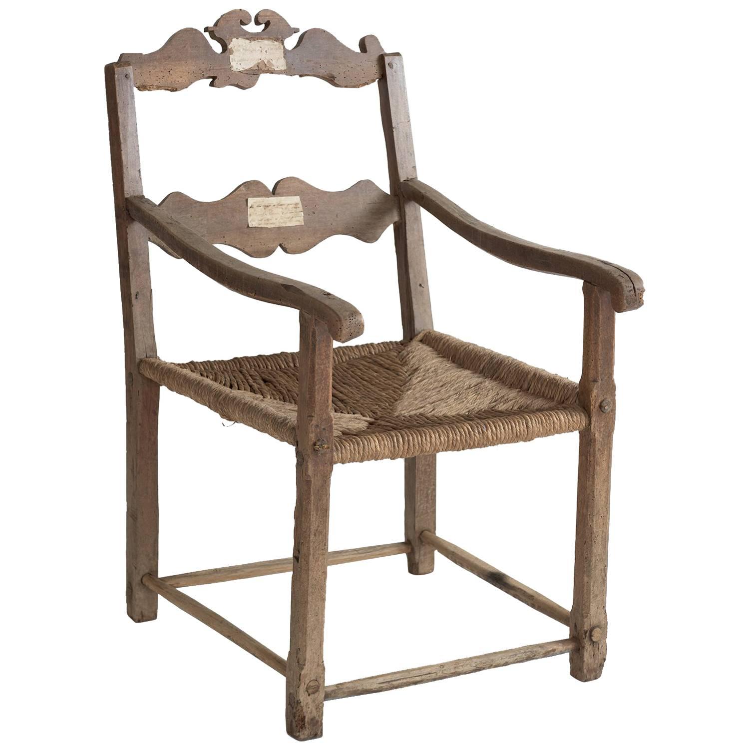 Oversized Oak and Rush Seat Farm Chair, Italy, circa 1720
