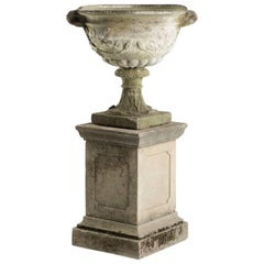 Cast Stone Large Bowl Urn with Pedestal, circa 1960