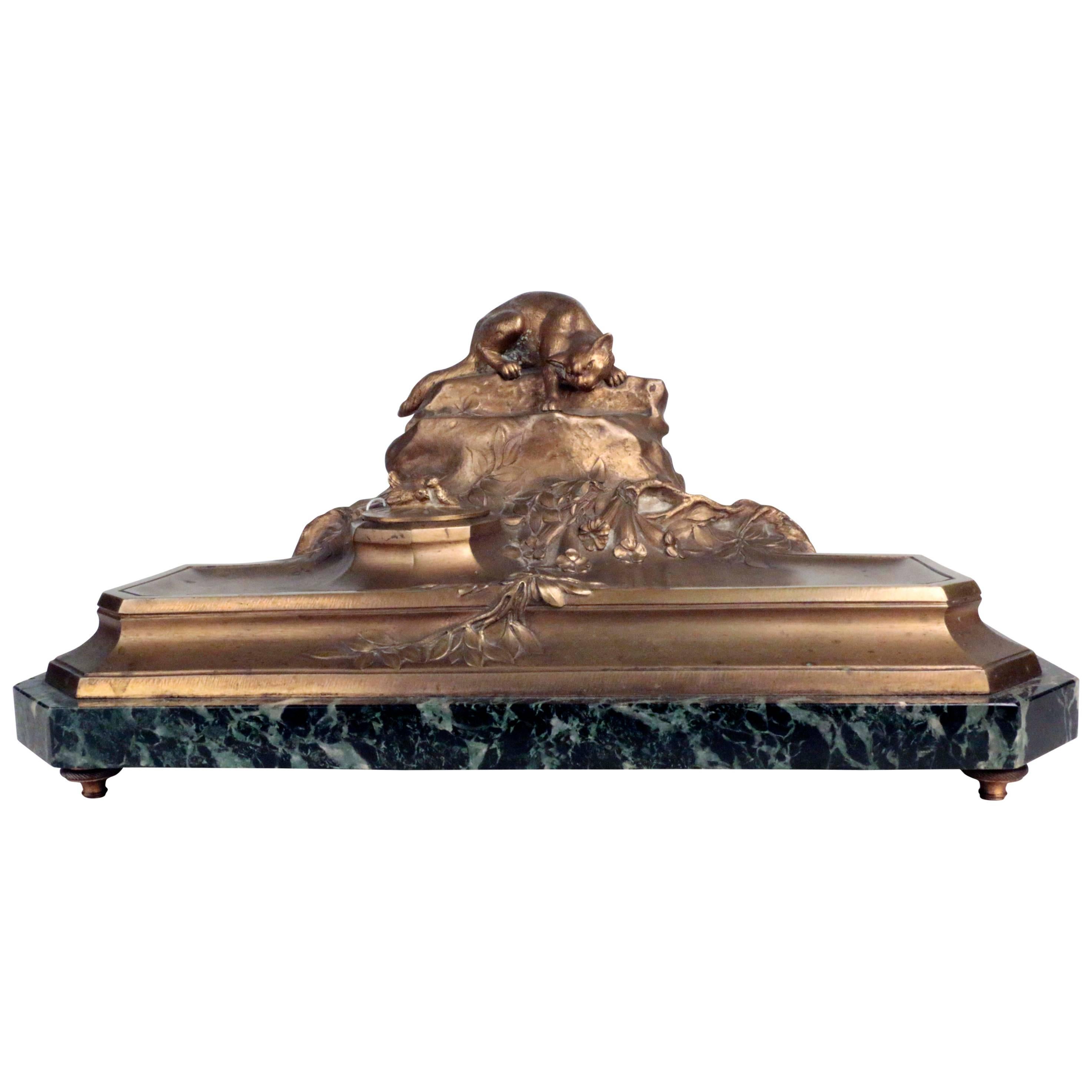 Bronze Inkstand modeled as a stalking cat