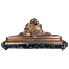 Antique Bronze Inkstand modeled as a stalking cat