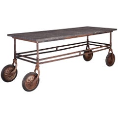 Antique Stone Top and Iron Factory Table, circa 1920