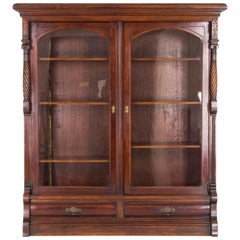 Antique Bookcase,  Antique Display Cabinet, Walnut, Victorian, American 1890 B813