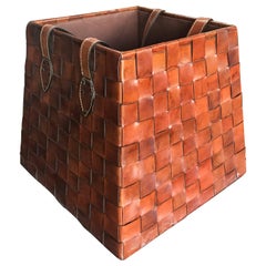 Italian Leather Basket, 1970s
