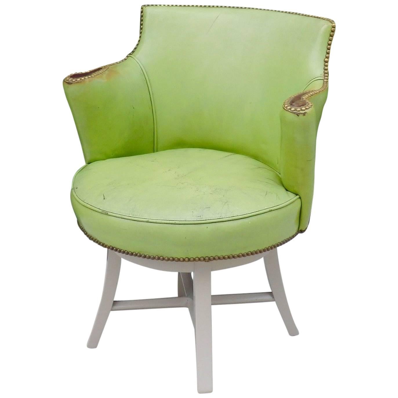 Worn Apple Green Art Deco Swivel Chair
