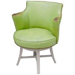 Worn Apple Green Art Deco Swivel Chair