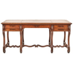 French Carved Oak Louis XIII-Style Desk with Leather Top