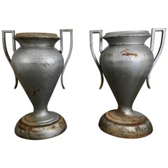 Matched Pair of Large American Art Deco Cast Iron Urns by Kramer Bros 3