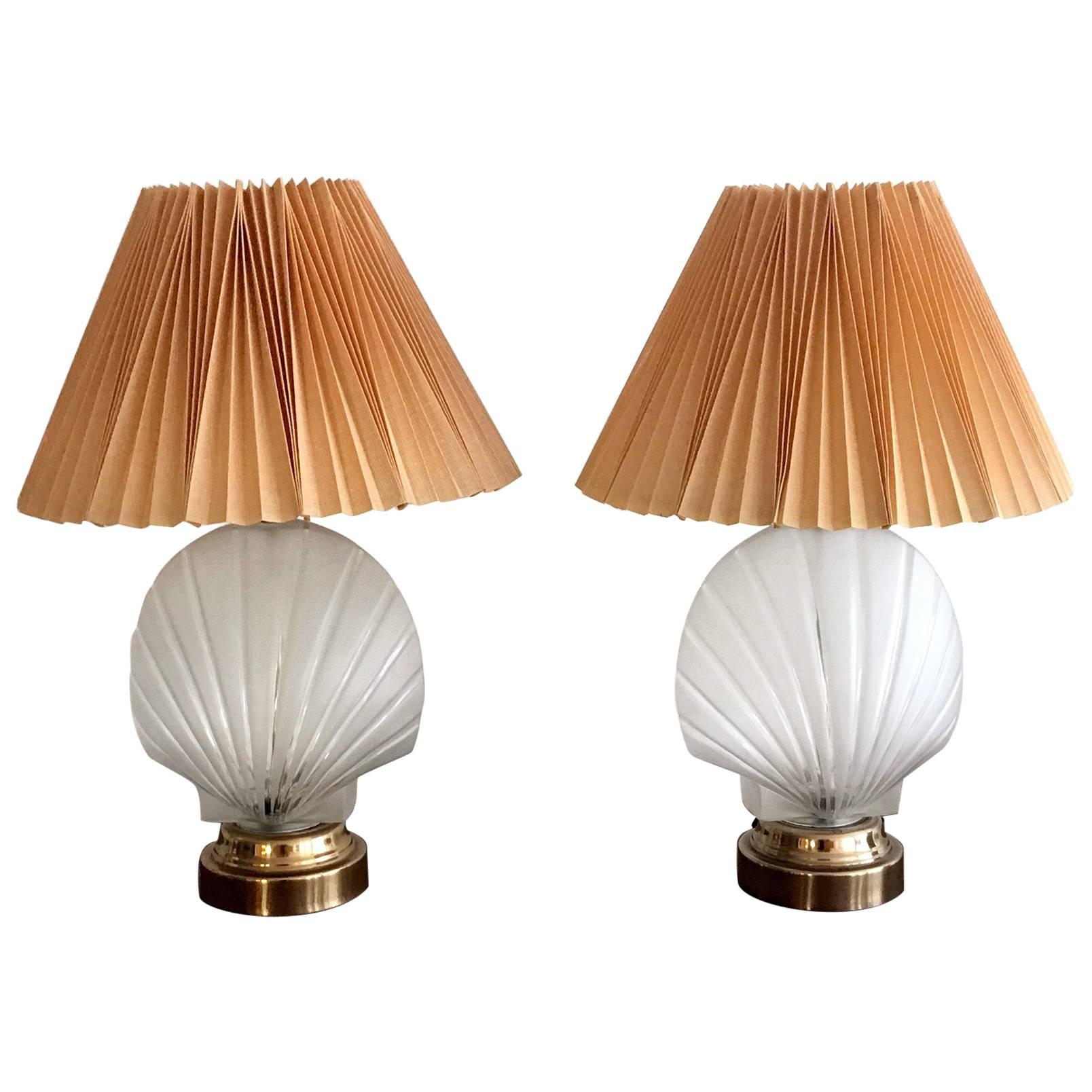 Pair of Shell Form Glass Table Lamps