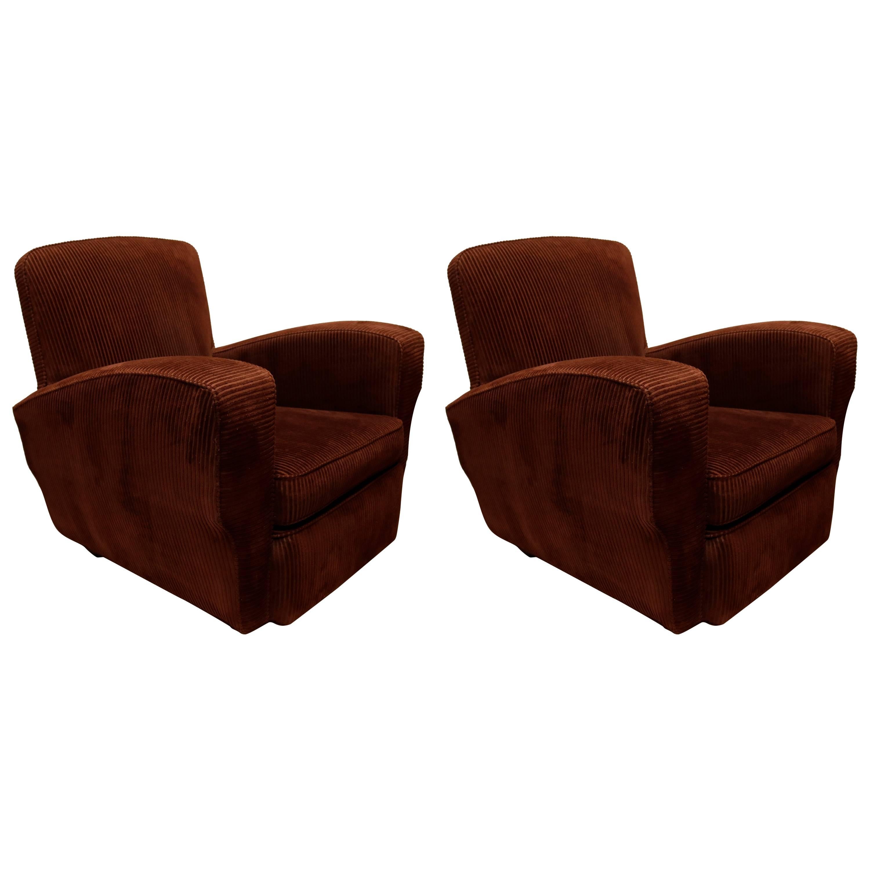 Pair of French Corduroy Club Chairs