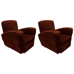 Vintage Pair of French Corduroy Club Chairs