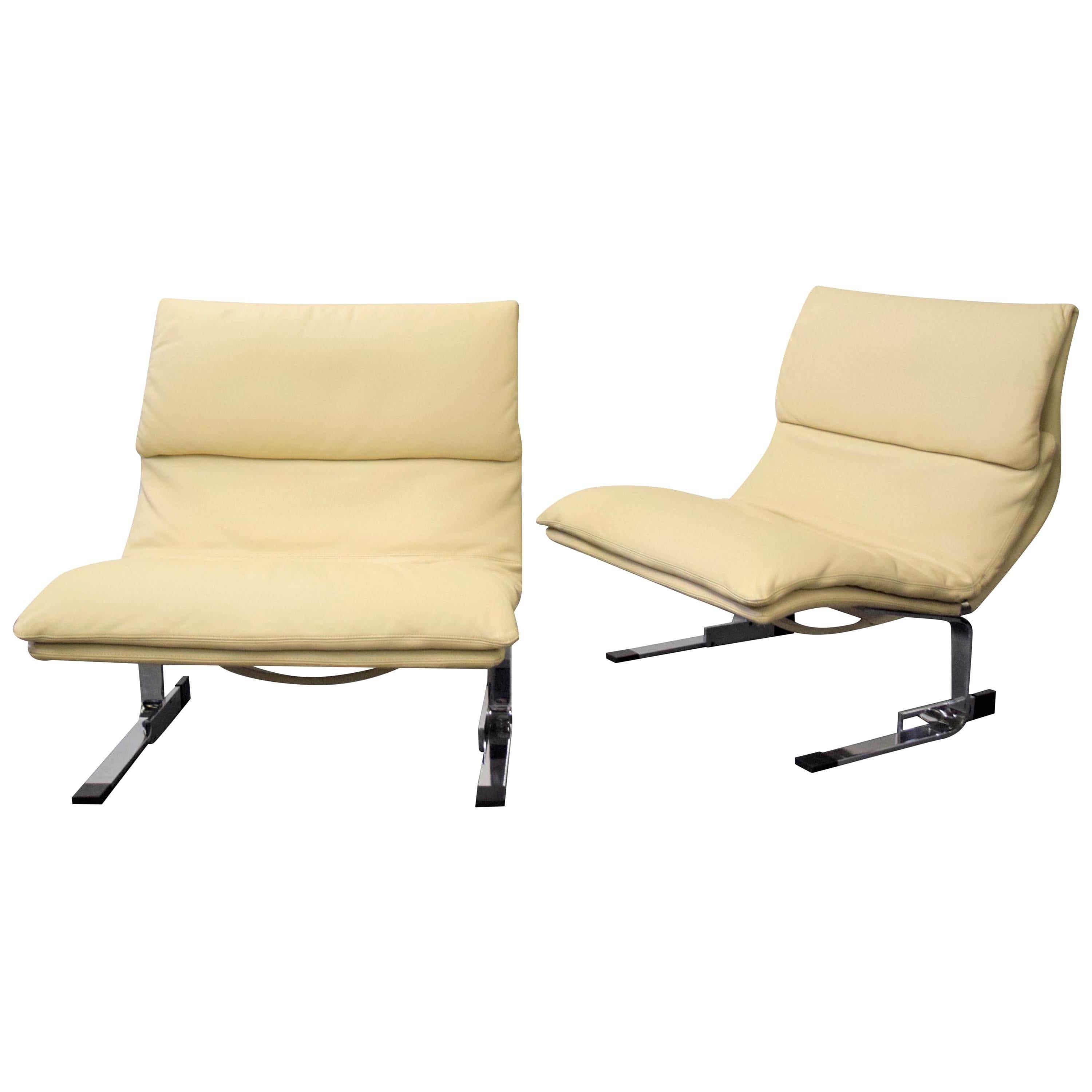 Pair of Leather Saporiti 'Onda' Wave Lounge Chairs