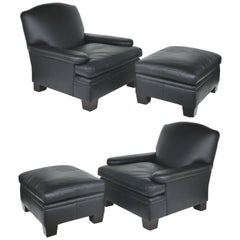Ralph Lauren London Leather Club Chairs with Matching Ottomans, Pair 10