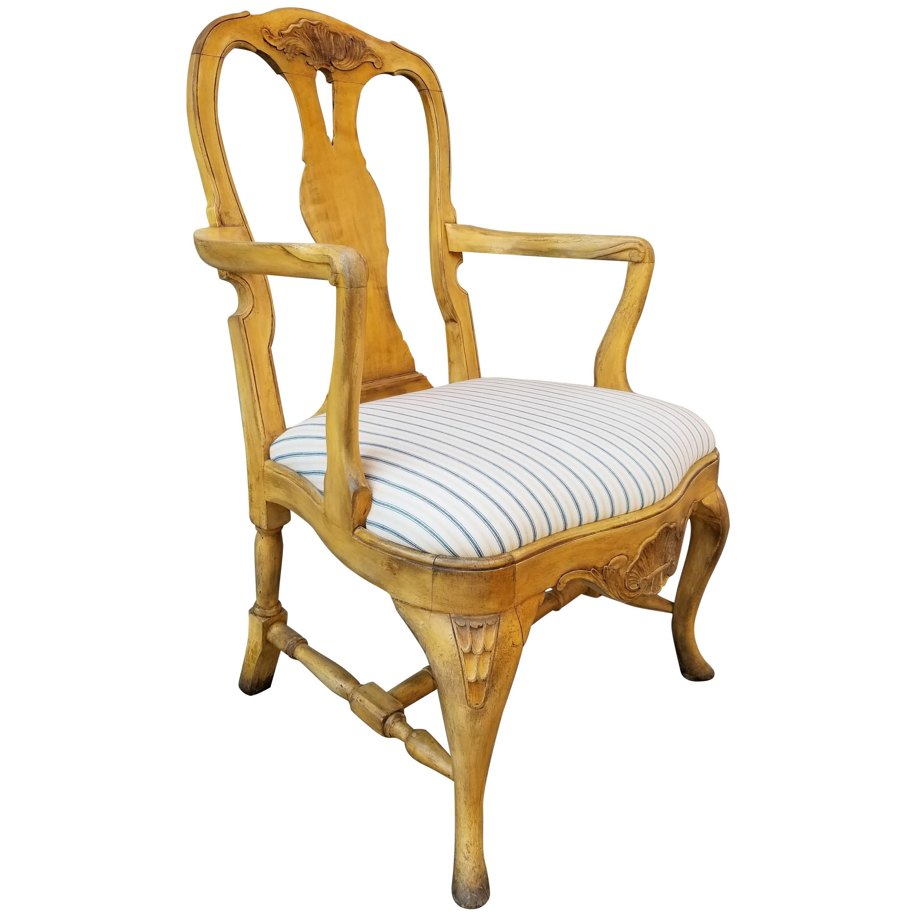 Rococo Style Hand-Carved Armchair For Sale
