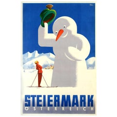 Original Retro Skiing and Winter Sport Poster for Steiermark / Styria Austria