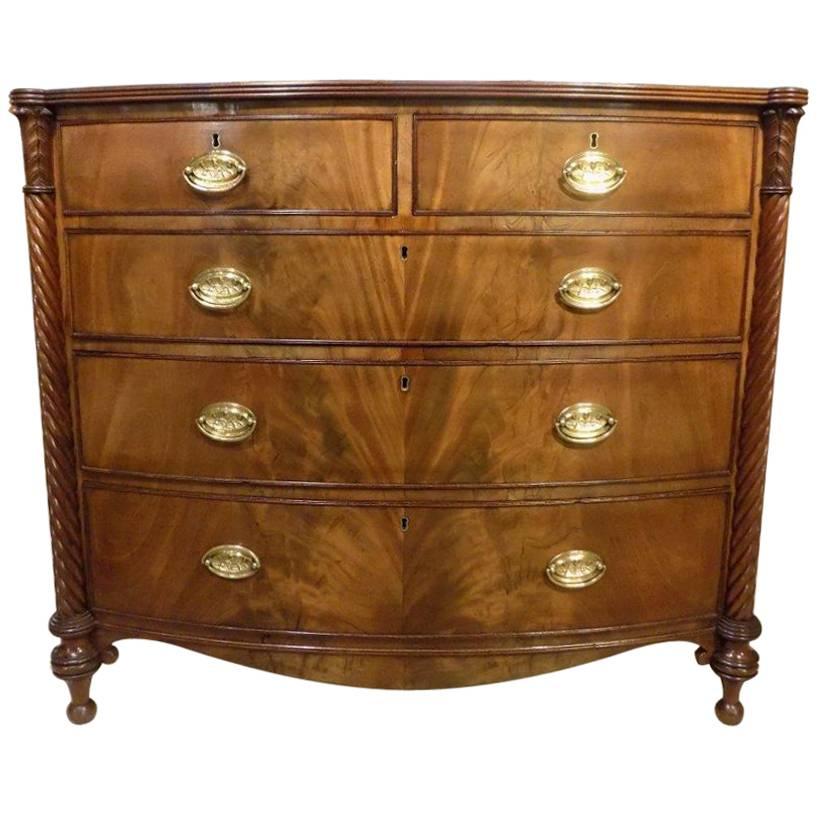Beautiful Scottish Regency Period Flame Mahogany Bow Front Chest of Drawers