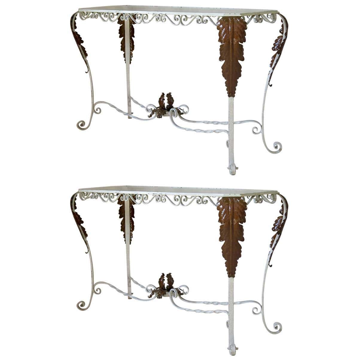 Pair of Elegant Iron Console Tables with Acanthus Leaf Motif, France ...