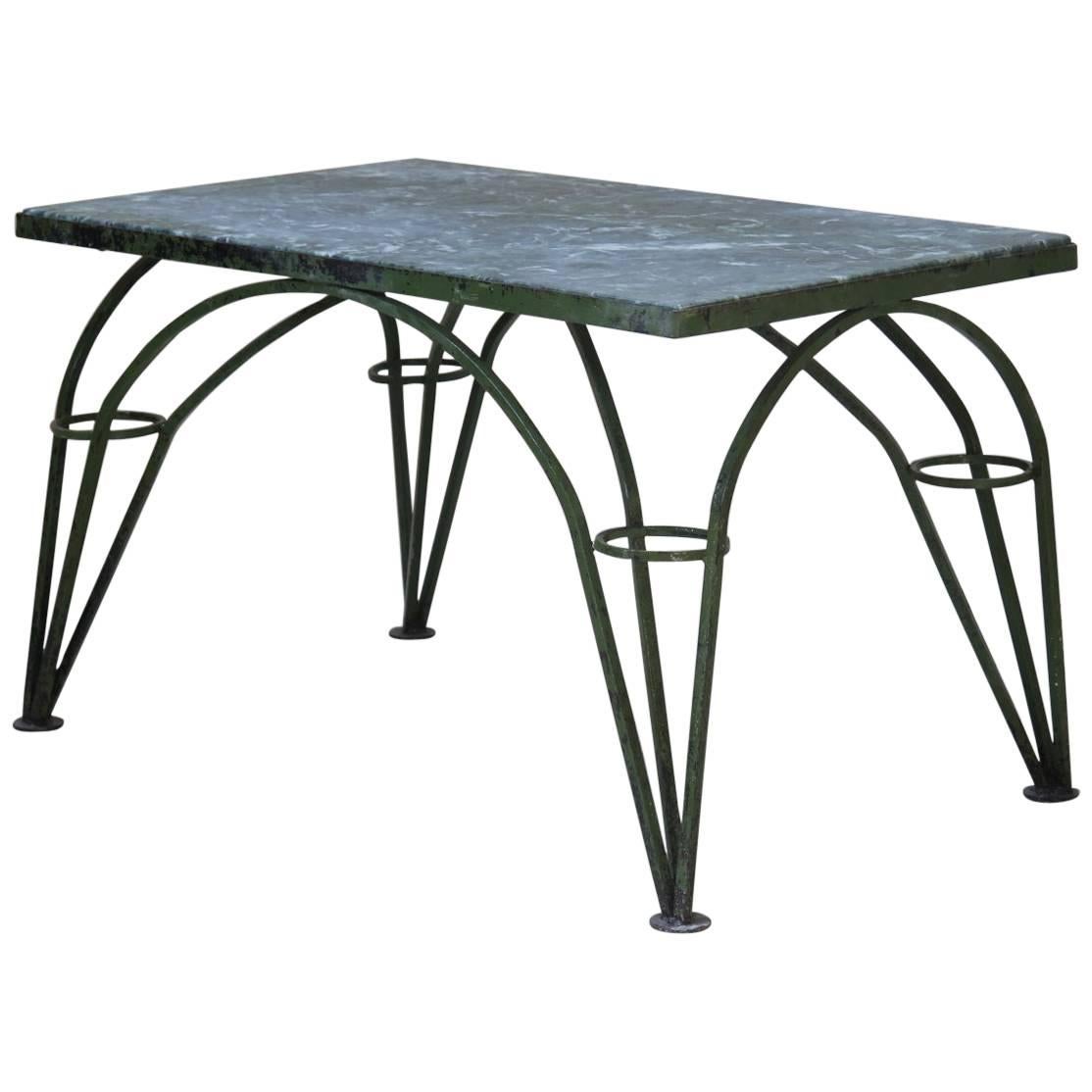 French 1950s Green Painted Iron Coffee Table For Sale