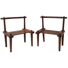 Pair of Low Wood Chairs, circa 1960, France