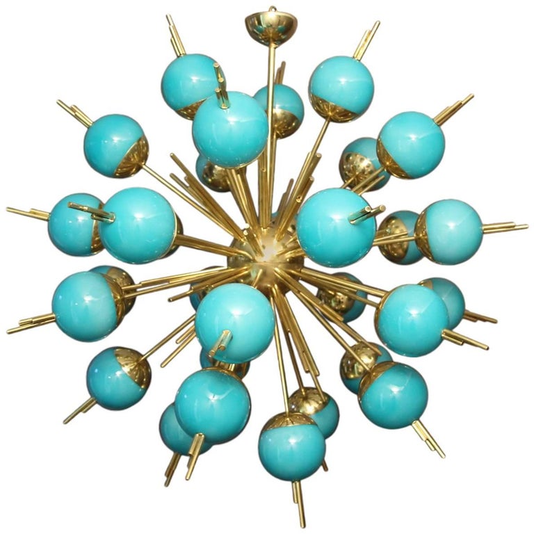 Blue Glass Globes And Brass Sputnik Chandelier At 1stdibs Blue Glass Globes And Brass Sputnik Chandelier For