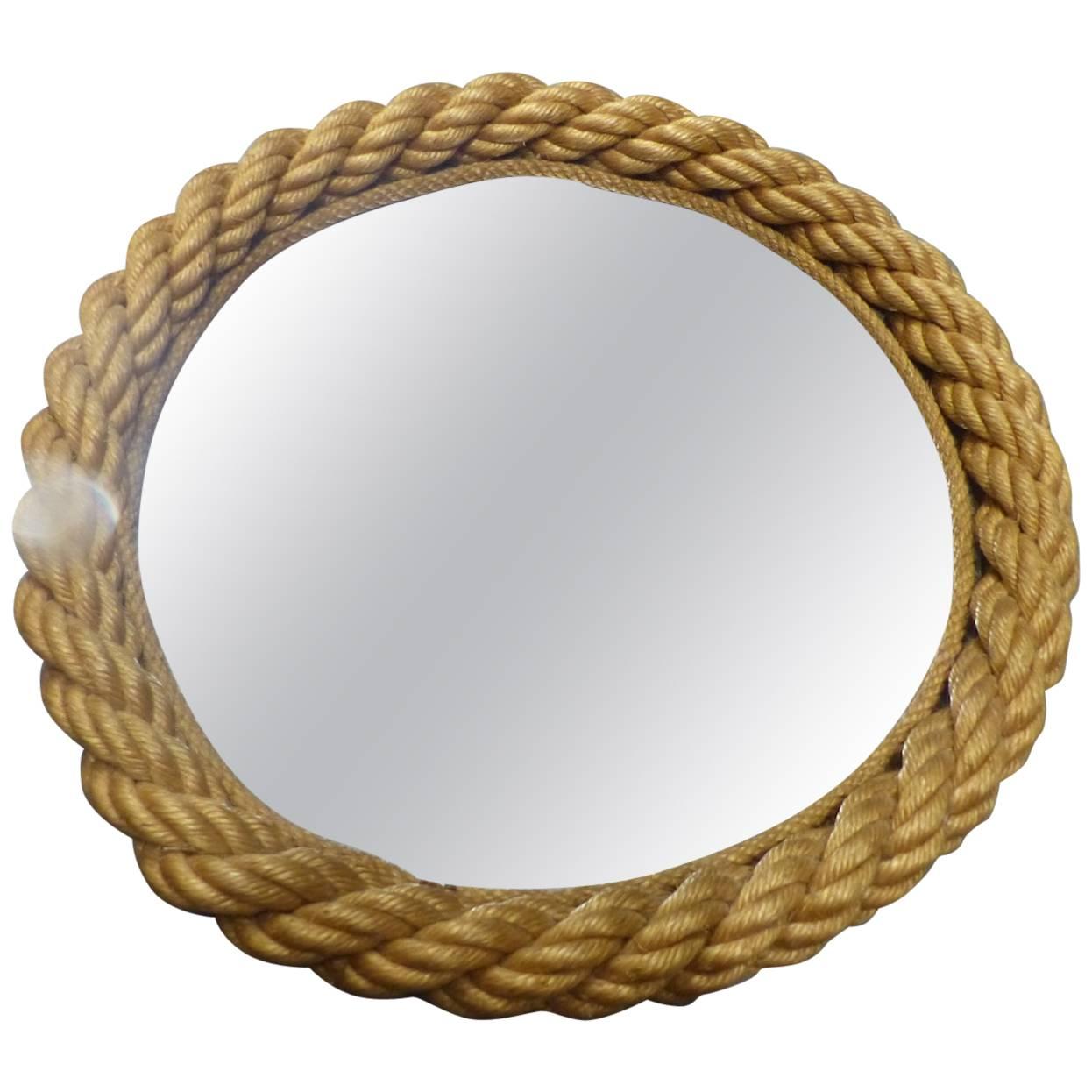 Beautiful Adrien Audoux and Frida Minet Rope Round Mirror, circa 1960 For Sale