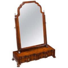 Fine Quality Antique Burr Walnut Shaped Front Dressing or Toilet Mirror