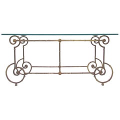 Hollywood Regency Style Gilt Metal Faux Bamboo Console or Sofa Table