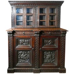Antique 17th Century Celtic Carved Oak Dresser, Cupboard or Bookcase