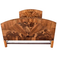 English Art Deco 1930s Walnut Double Bed