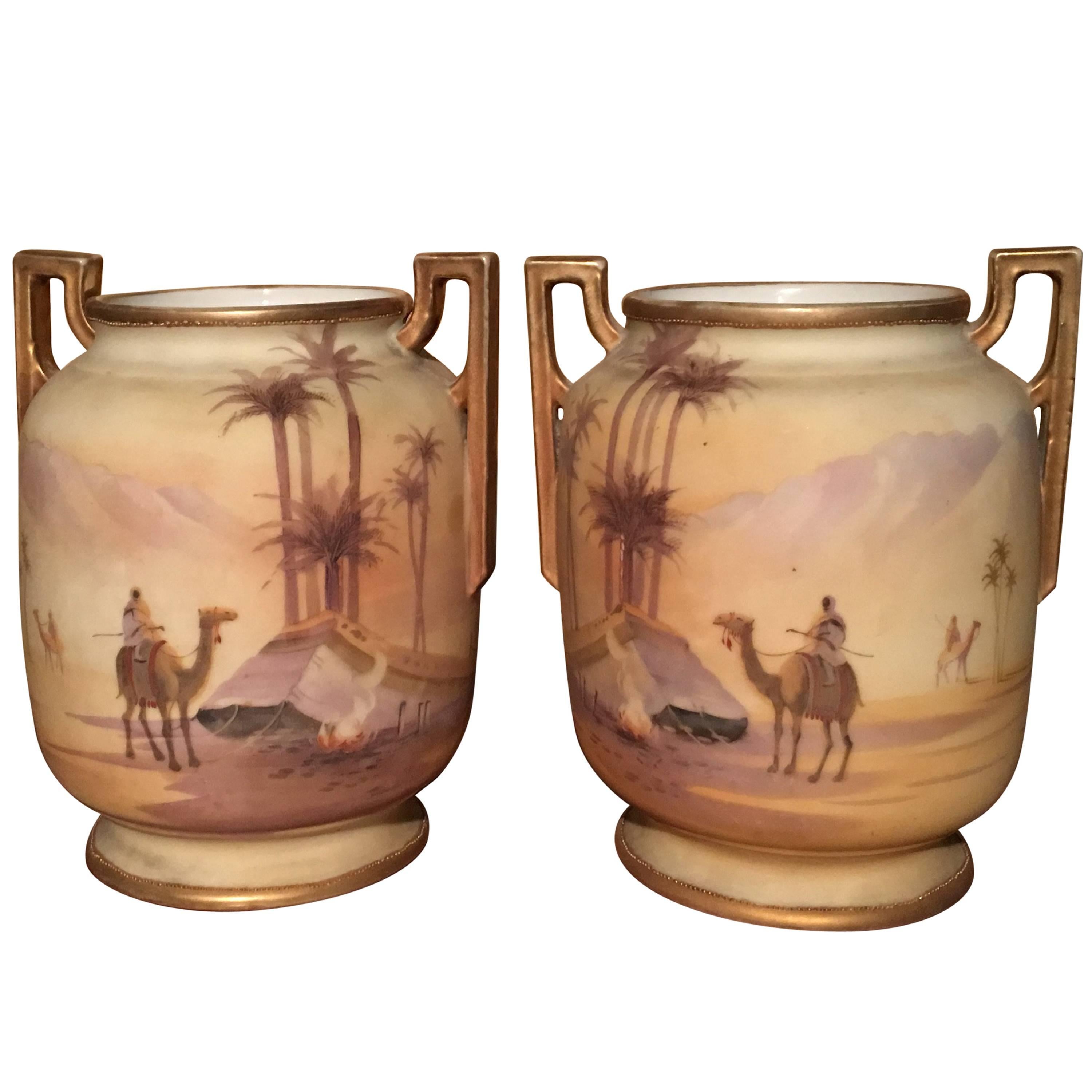 Noritake Japan Two Sahara Hand Painted Vases 