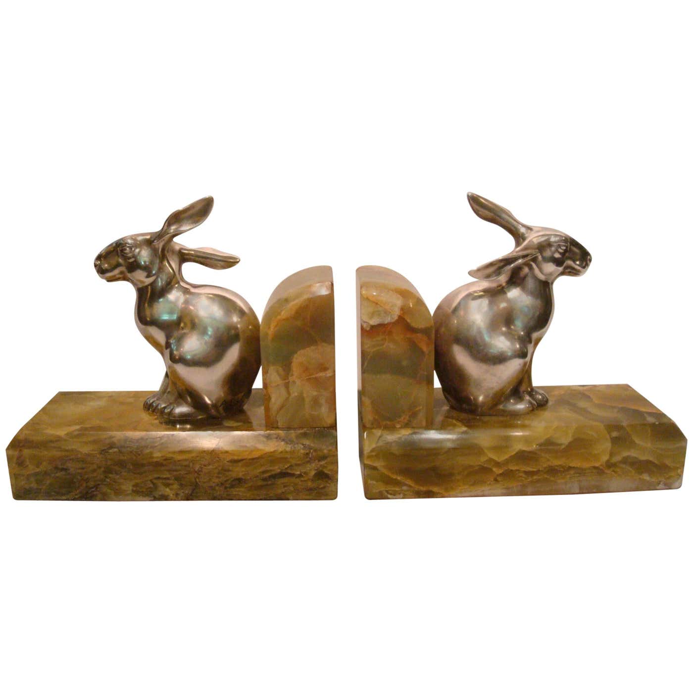 Art Deco Rabbit, Hare Silver Plated Bronze Bookends, A.E.L, 1920s For ...