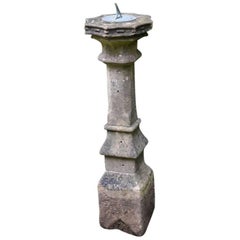 Antique Carved Stone Sundial with Scalloped Edge