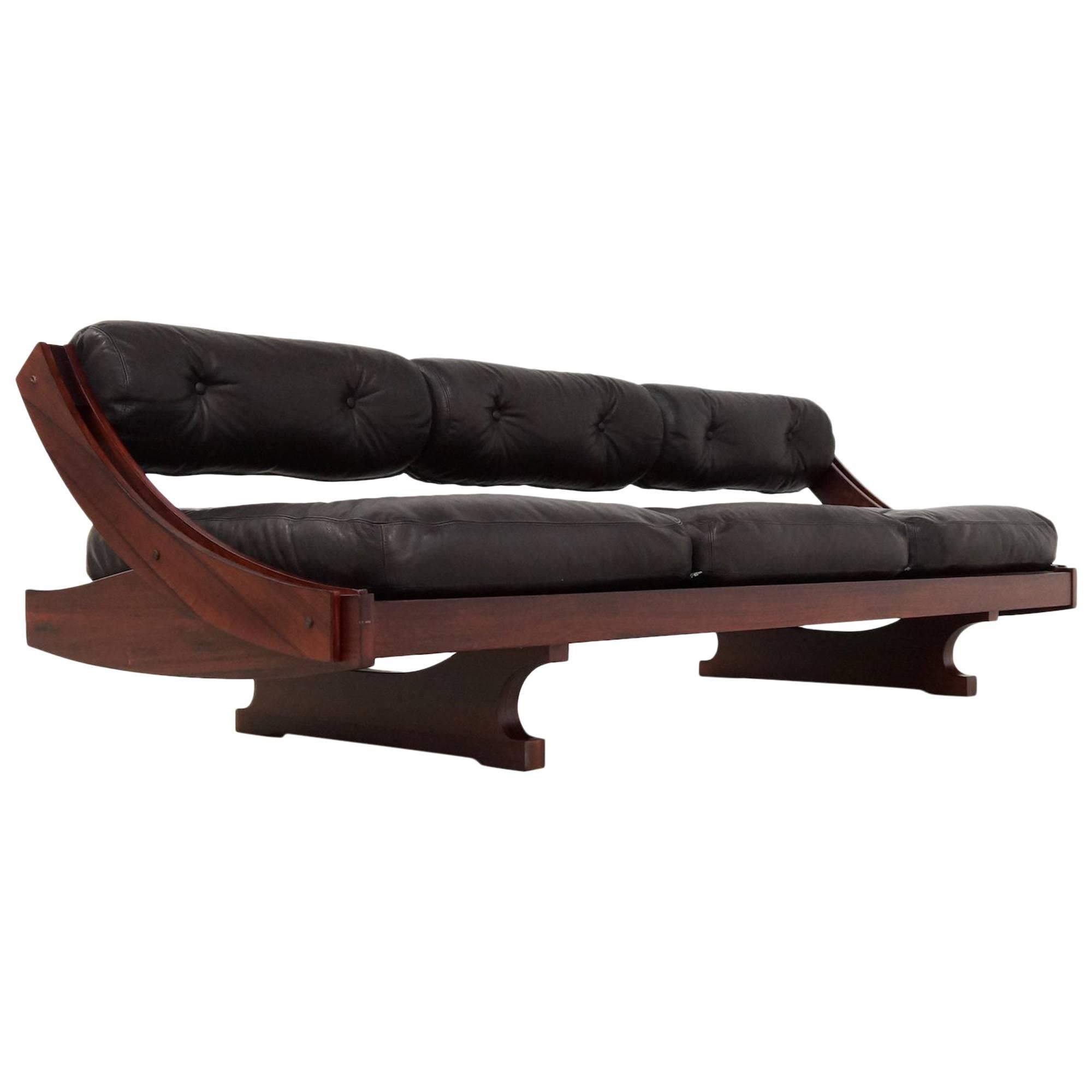 Rosewood and Black Leather Sormani Daybed, 1963