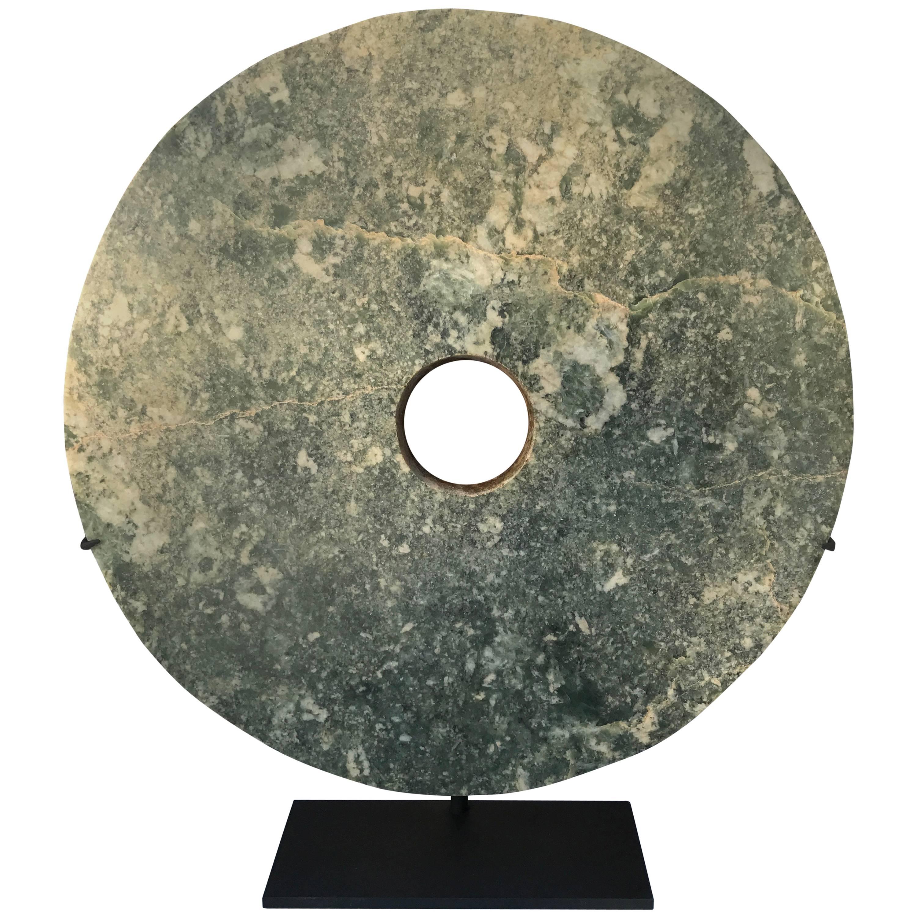Important Ancient Chinese Large 14.75" Round Jade Bi Disc, 2000 BCE