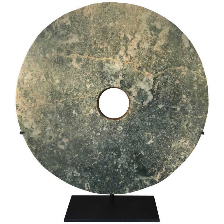 Important Ancient Chinese Large 14.75" Round Jade Bi Disc, 2000 BCE For Sale at 1stdibs