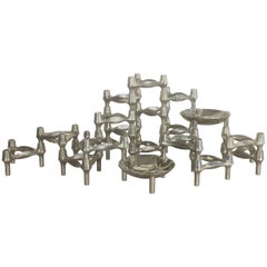 Set of 18 Vintage Candleholder and Two Shells, 1970s BMF Nagel by Caesar Stoff