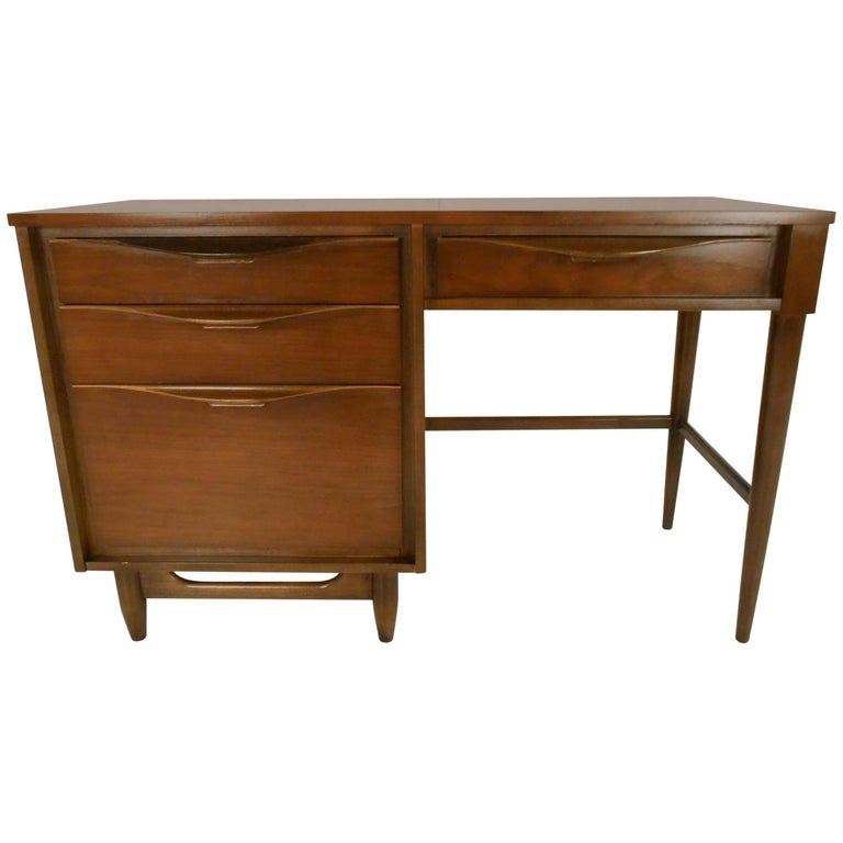 Mid Century Modern Walnut Desk With A Finished Back For Sale At