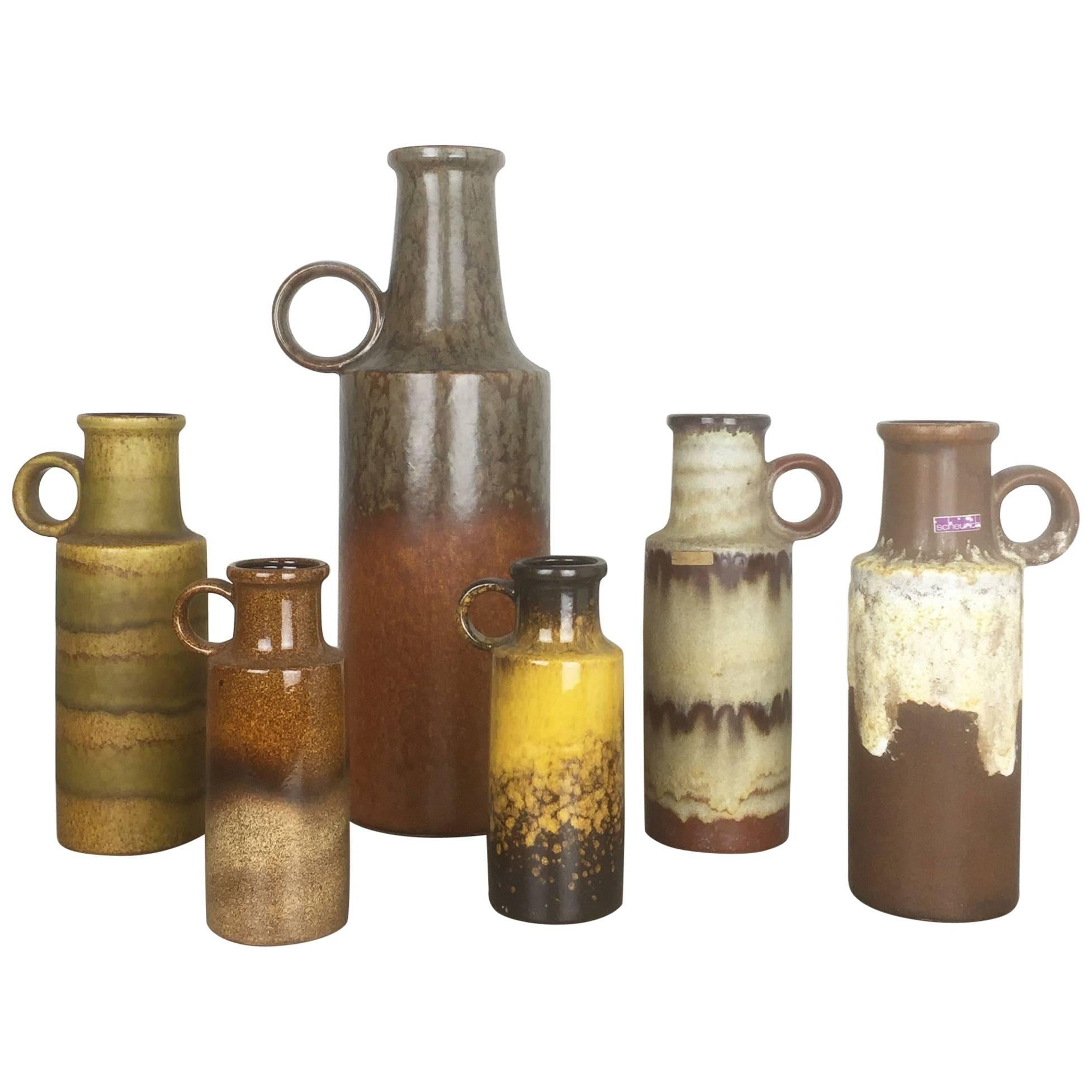 Set of Six Vintage Pottery Fat Lava Vase Made by Scheurich, Germany, 1970s