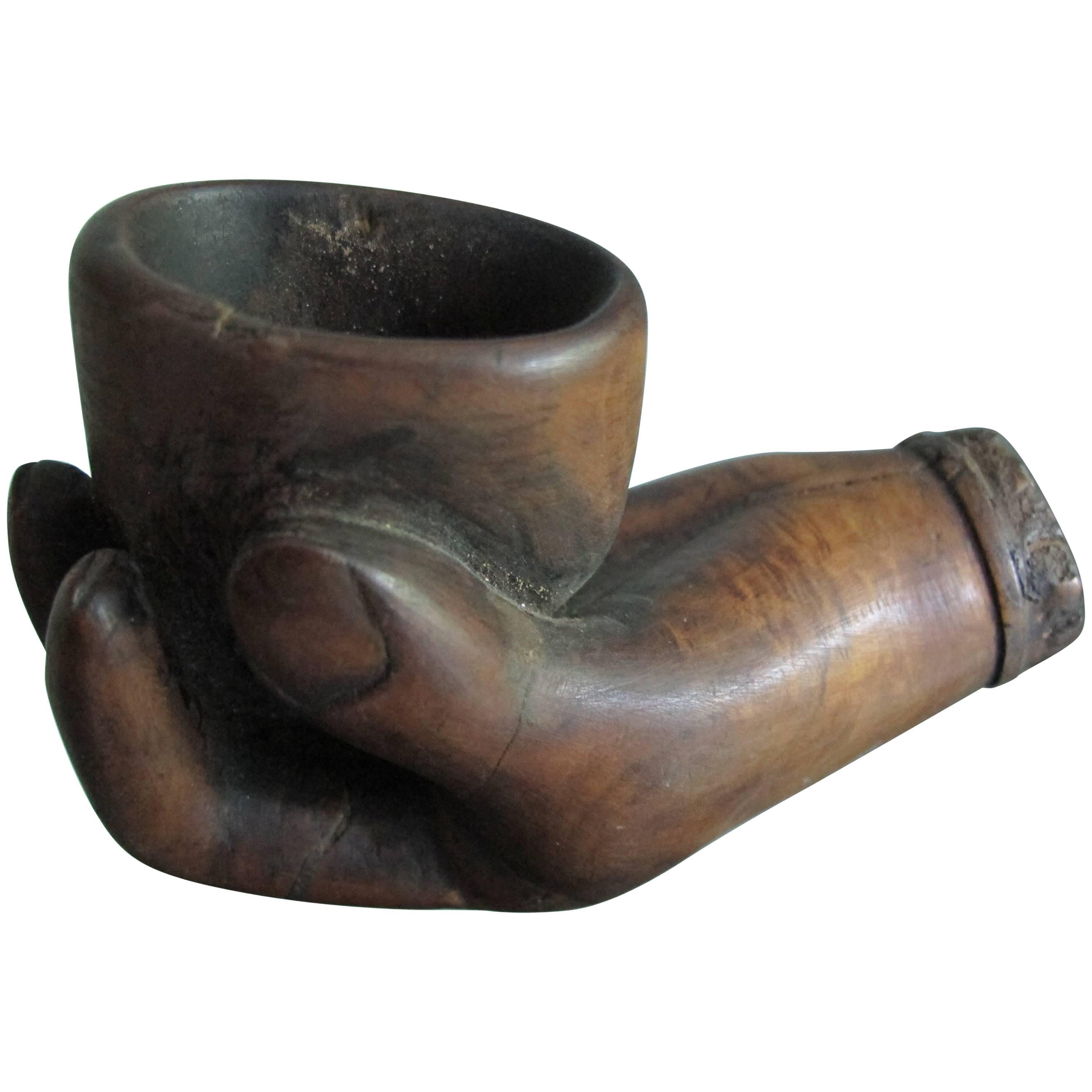 Carved Hand Holding Wood Pipe For Sale