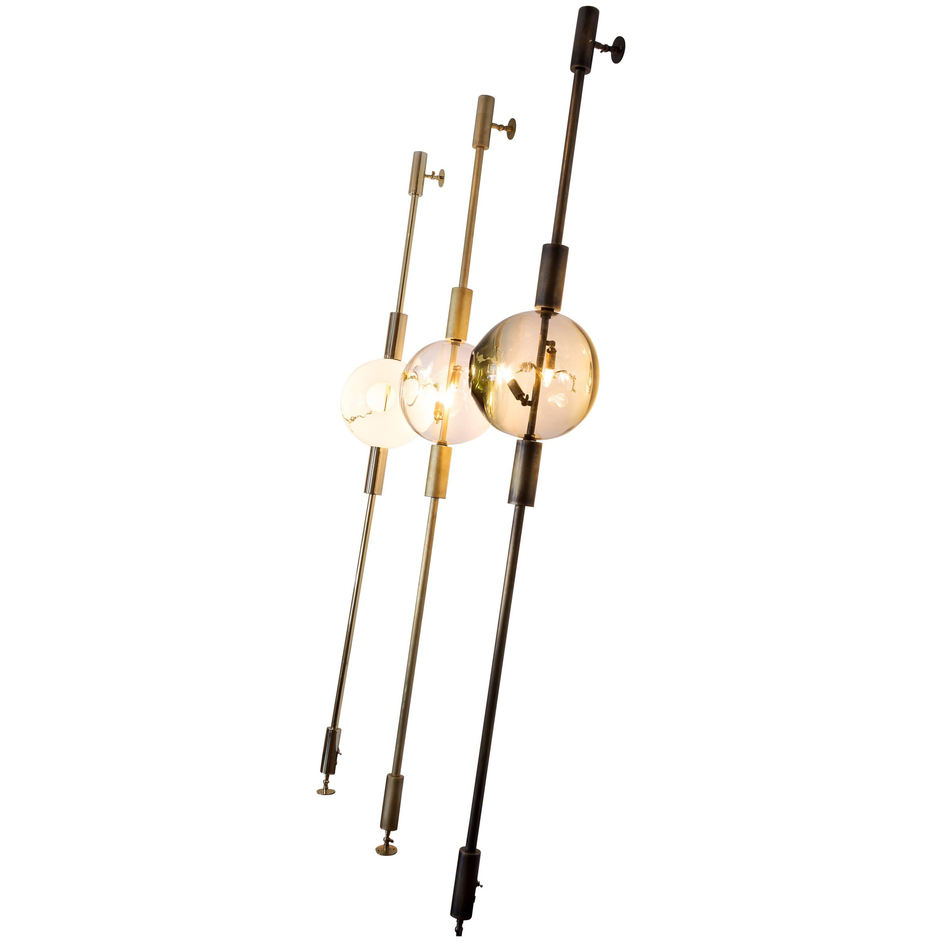 Lean Light-Modern Handmade Glass with Gold Leaf and Brass Wall & Floor Lighting For Sale