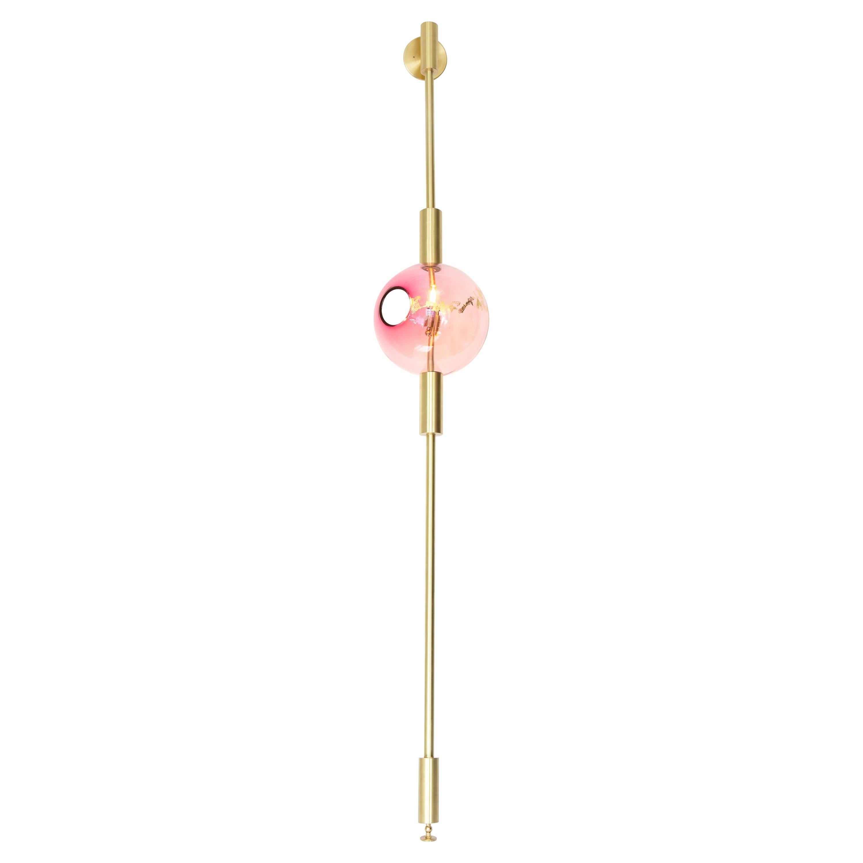 Pink Lean Light-Modern Handmade Glass with Gold Leaf, Brass Wall and Floor Light For Sale