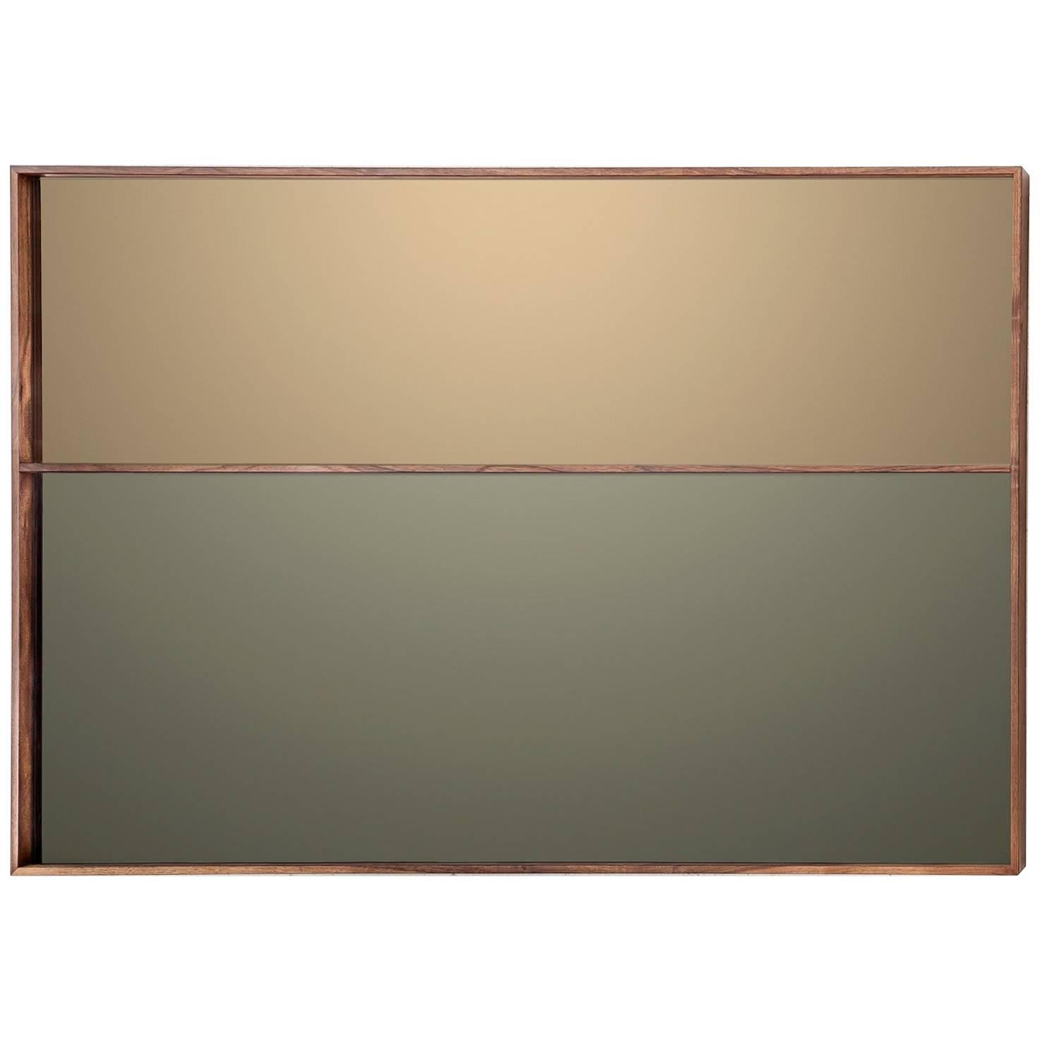 Miroir contemporain en noyer avec bronze et gris de Vivian Carbonell en vente