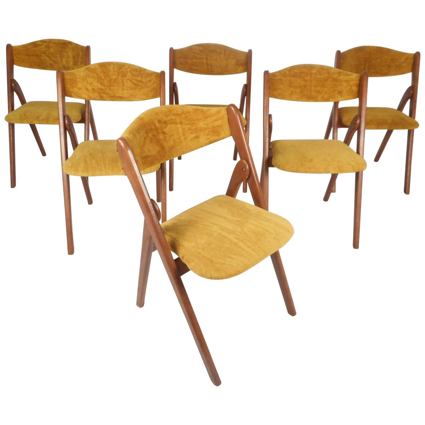 Set of Six Mid-Century Modern Teak Collapsible Dining Chairs