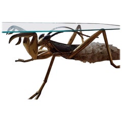 1970 Gilded Bronze and Gypsum Coffee Table Praying Mantis Style Duval Brasseur