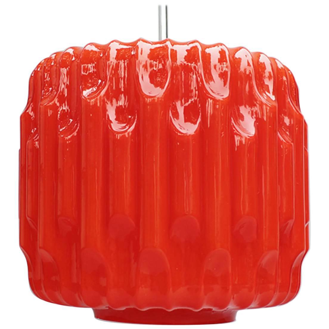 Large Red Mid-Century Glass Pendant