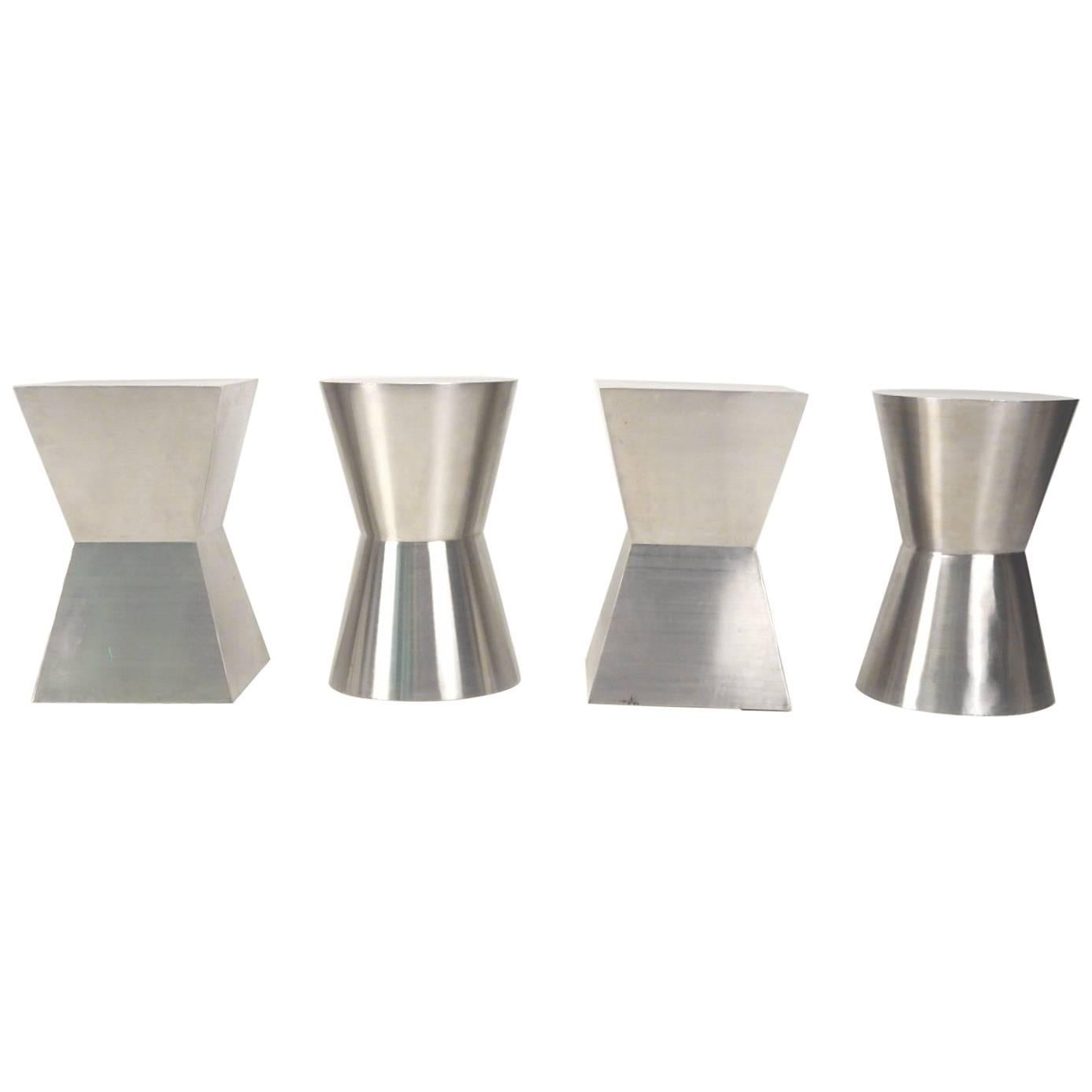 Custom Stainless Steel Geometric Stools or Tables, Set of Four
