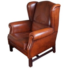 Stunning and Stylish Cognac Color Leather Wingback Chair Armchair