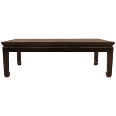 Fine Black Lacquer Rectangular Low Table with Fine Hand-Painted Landscape Motif
